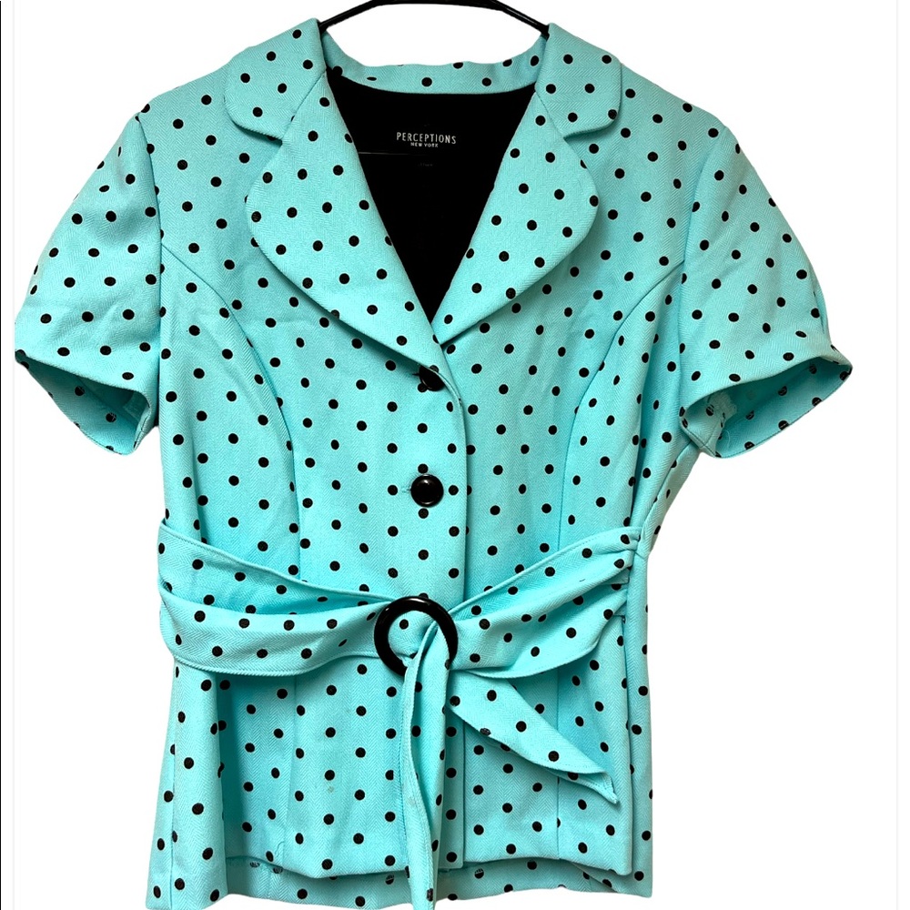Perceptions short sleeved light/baby blue dress jacket.